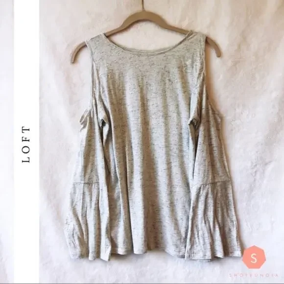 LOFT Light Grey Cold Shoulder Bell Sleeve Top - Picture 8 of 8